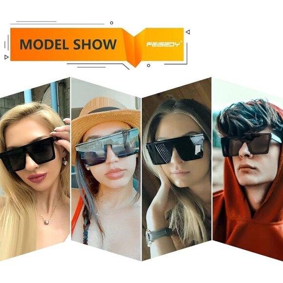 ❤️Women Pink FEISEDY Fashion Siamese Lens Sunglasses Men Succinct Style - Picture 9 of 9